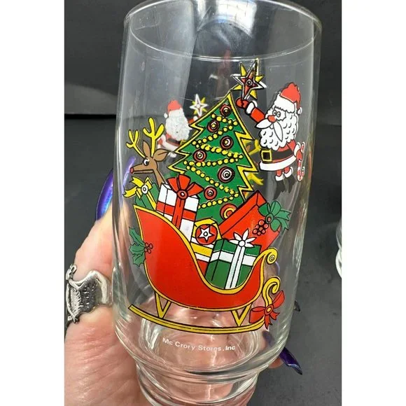 1985 (2) MCCRORY STORES Santa COCA COLA Tumbler Glasses Christmas Tree Sleigh - Picture 10 of 11